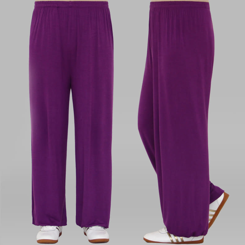 Pantalon d'été unisexe en modal avec taille élastique et pierres de Buddha Stones pour la pratique du Tai Chi et du Qigong - Violet - 3XL- Convient aux États-Unis, au UK/AU et en EU- 2XL - image 7