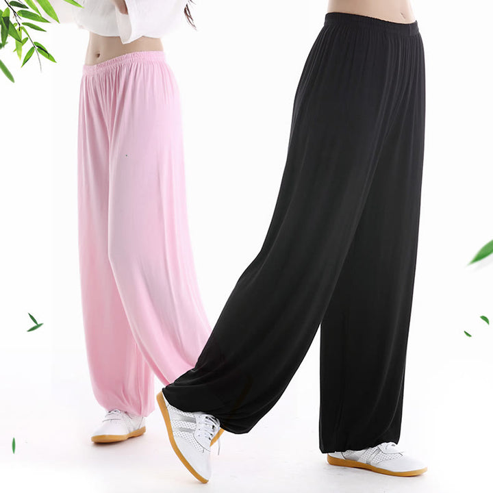 Pantalon d'été unisexe en modal avec taille élastique et pierres de Buddha Stones pour la pratique du Tai Chi et du Qigong - image 3