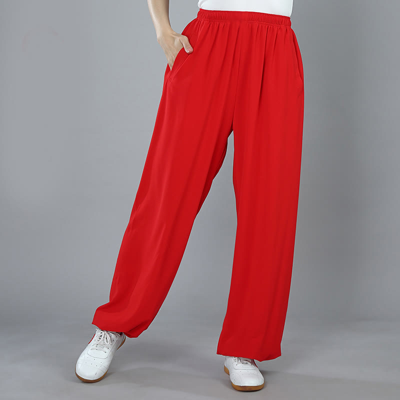 Pantalon d'été unisexe à taille élastique et respirant avec poches, idéal pour la pratique du Tai Chi, du Kung Fu et du Qigong, Buddha Stones. - Rouge - 3XL- Convient aux tailles US/ UK/AU/ EU- 2XL - image 13
