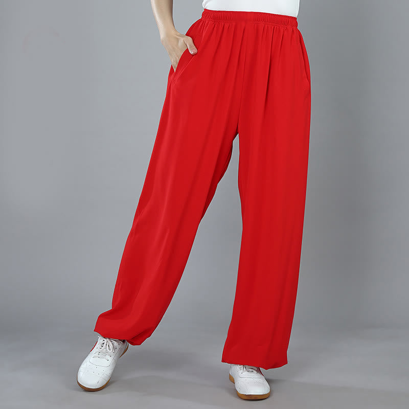 Buddha Stones Pantalon d'été unisexe en coton respirant avec poches, taille élastique, pour Tai Chi, Kung Fu, Qigong - Rouge - 3XL- Convient aux tailles US/ UK/AU/ EU- 2XL - image 14