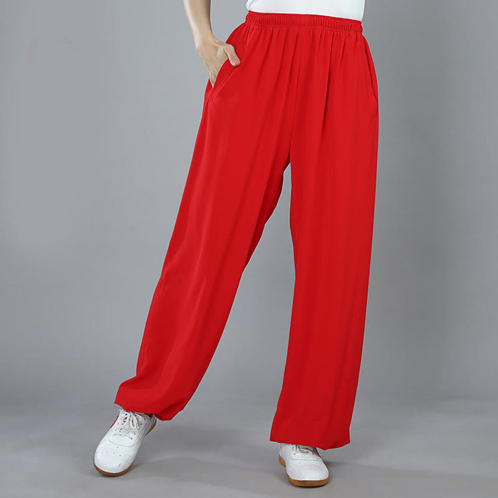 Buddha Stones Pantalon d'été unisexe en coton respirant avec poches, taille élastique, pour Tai Chi, Kung Fu, Qigong - Rouge - 3XL- Convient aux tailles US/ UK/AU/ EU- 2XL - image 14