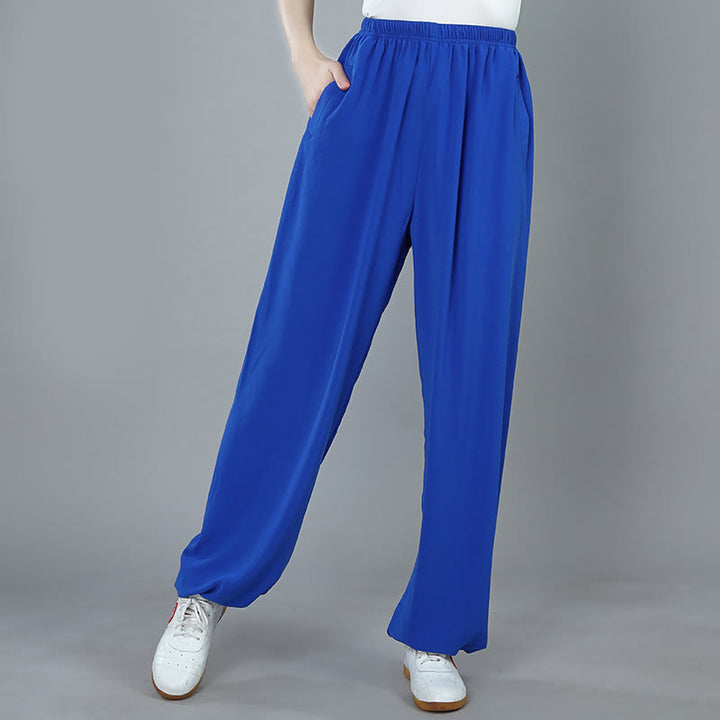 Pantalon d'été unisexe à taille élastique et respirant avec poches, idéal pour la pratique du Tai Chi, du Kung Fu et du Qigong, Buddha Stones. - Bleu royal - 3XL- Convient aux tailles US/ UK/AU/ EU- 2XL - image 10