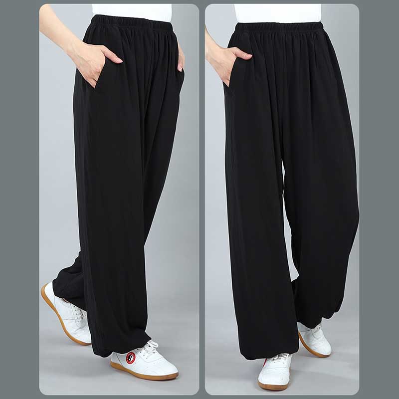 Buddha Stones Pantalon d'été unisexe en coton respirant avec poches, taille élastique, pour Tai Chi, Kung Fu, Qigong - image 7