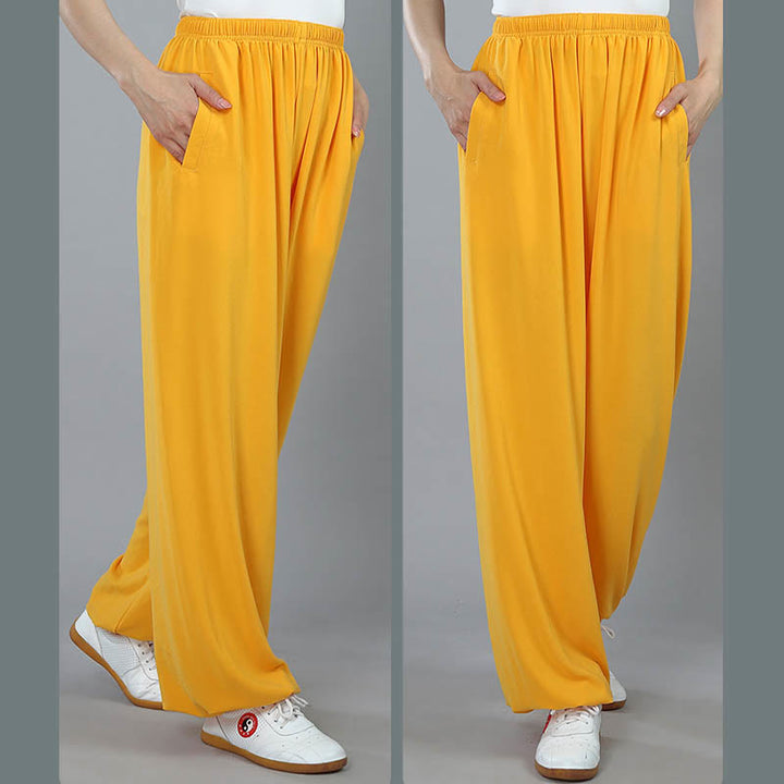Buddha Stones Pantalon d'été unisexe en coton respirant avec poches, taille élastique, pour Tai Chi, Kung Fu, Qigong - image 11