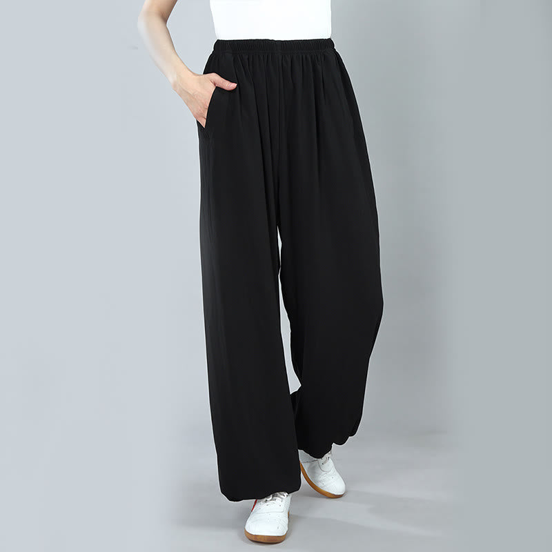 Buddha Stones Pantalon d'été unisexe en coton respirant avec poches, taille élastique, pour Tai Chi, Kung Fu, Qigong - image 3