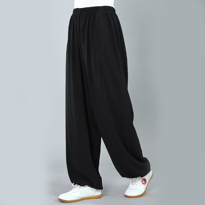 Buddha Stones Pantalon d'été unisexe en coton respirant avec poches, taille élastique, pour Tai Chi, Kung Fu, Qigong - image 4