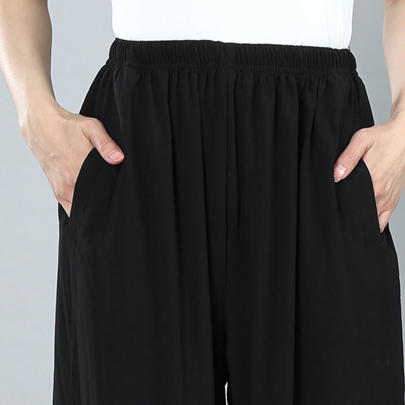 Buddha Stones Pantalon d'été unisexe en coton respirant avec poches, taille élastique, pour Tai Chi, Kung Fu, Qigong - image 8