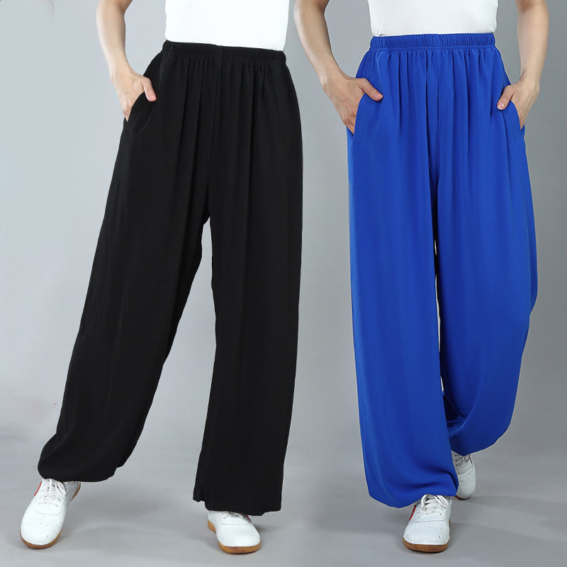 Buddha Stones Pantalon d'été unisexe en coton respirant avec poches, taille élastique, pour Tai Chi, Kung Fu, Qigong - image 14