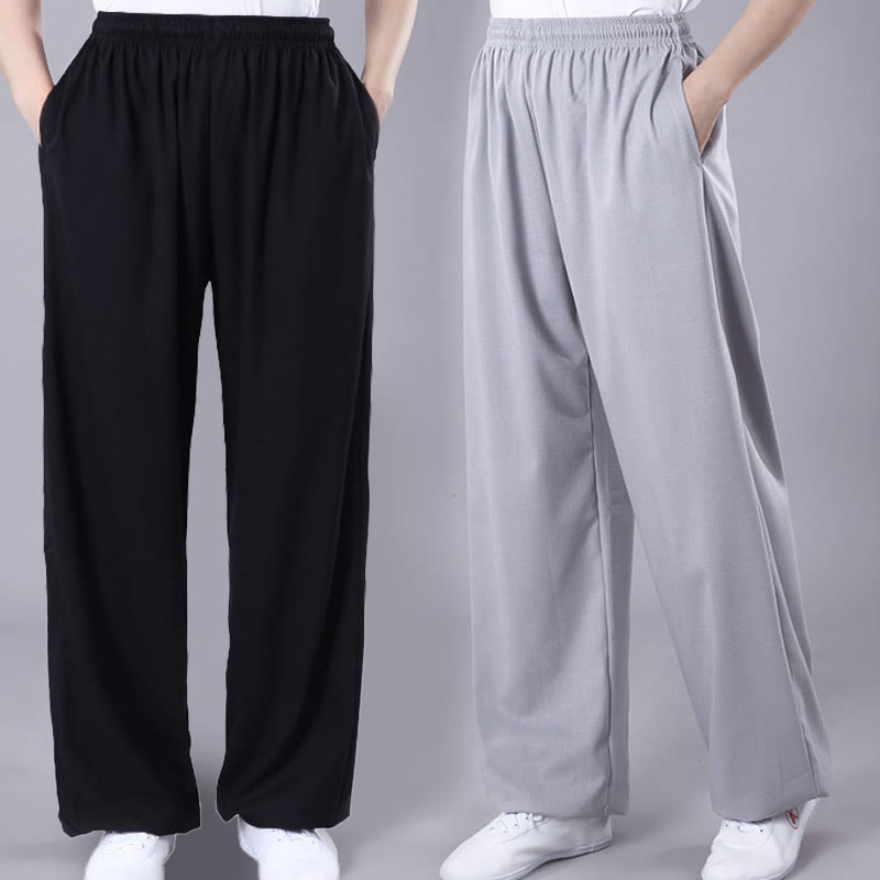 Pantalon d'été unisexe à taille élastique et respirant avec poches, idéal pour la pratique du Tai Chi et du Qigong , Buddha Stones - image 0