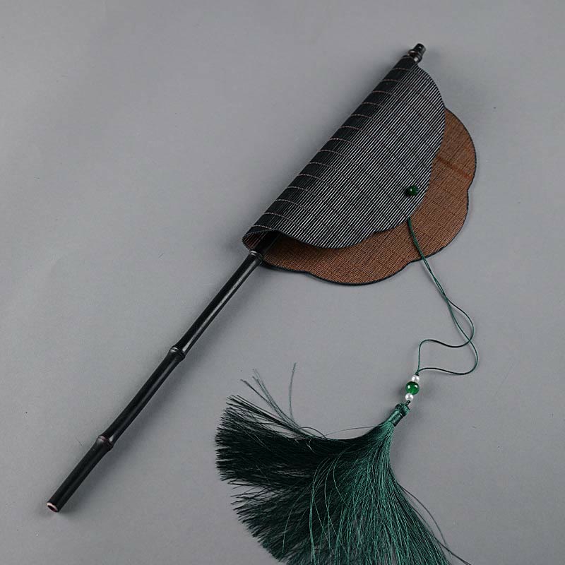 Éventail en bambou fait main à long manche avec Buddha Stones de style chinois