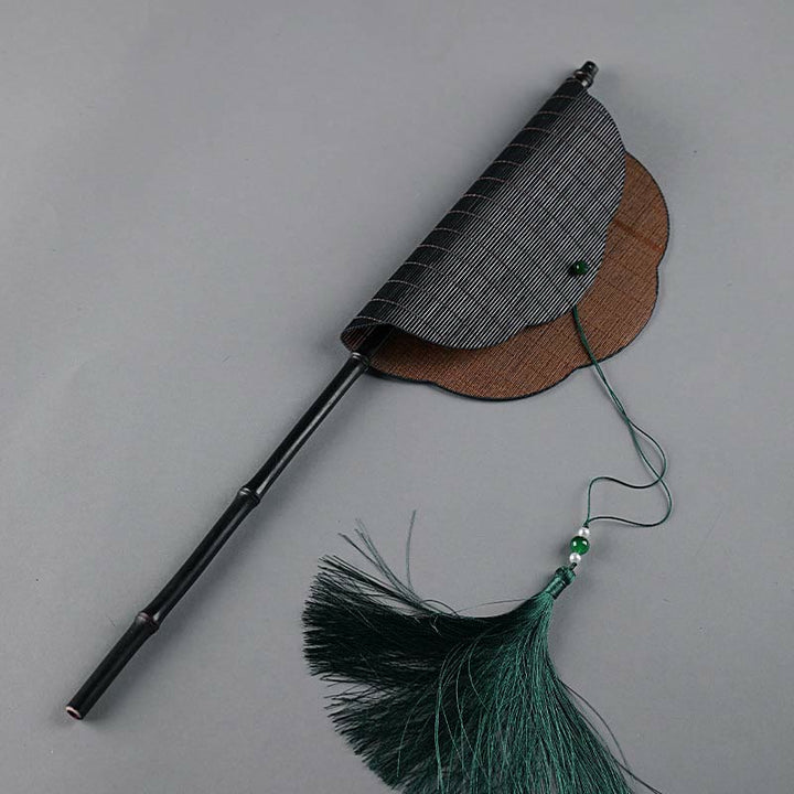 Éventail en bambou fait main à long manche avec Buddha Stones de style chinois