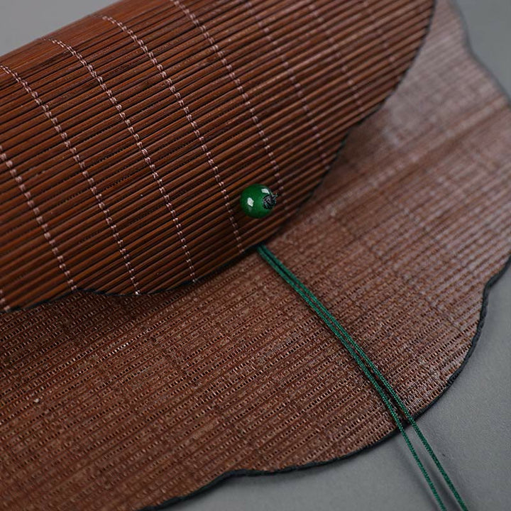 Éventail en bambou fait main à long manche avec Buddha Stones de style chinois