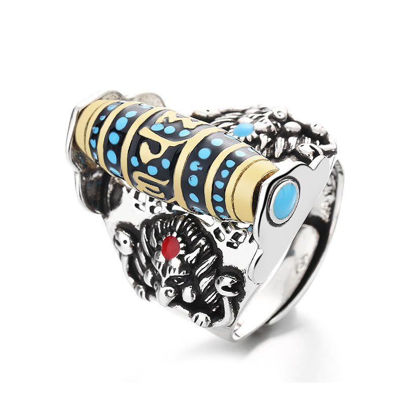 Bague rotative Buddha Stones tibétain Om Mani Padme Hum Garuda Dzi, motif de perles, paix