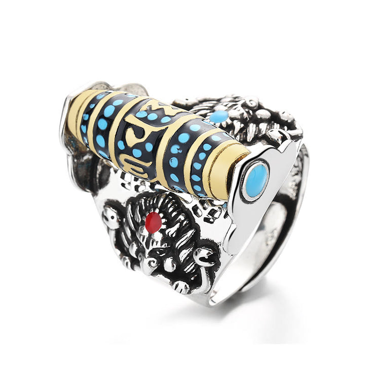 Bague rotative Buddha Stones tibétain Om Mani Padme Hum Garuda Dzi, motif de perles, paix