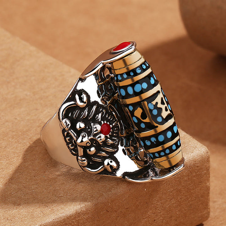Bague rotative Buddha Stones tibétain Om Mani Padme Hum Garuda Dzi, motif de perles, paix