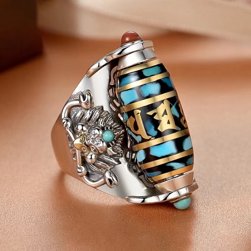 Bague rotative Buddha Stones tibétain Om Mani Padme Hum Garuda Dzi, motif de perles, paix