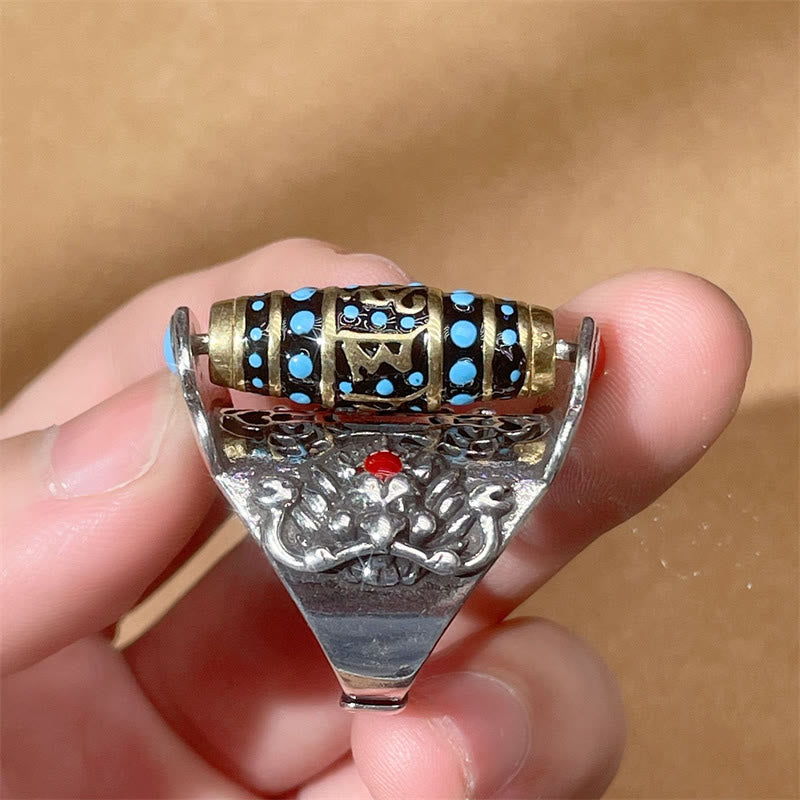 Bague rotative Buddha Stones tibétain Om Mani Padme Hum Garuda Dzi, motif de perles, paix