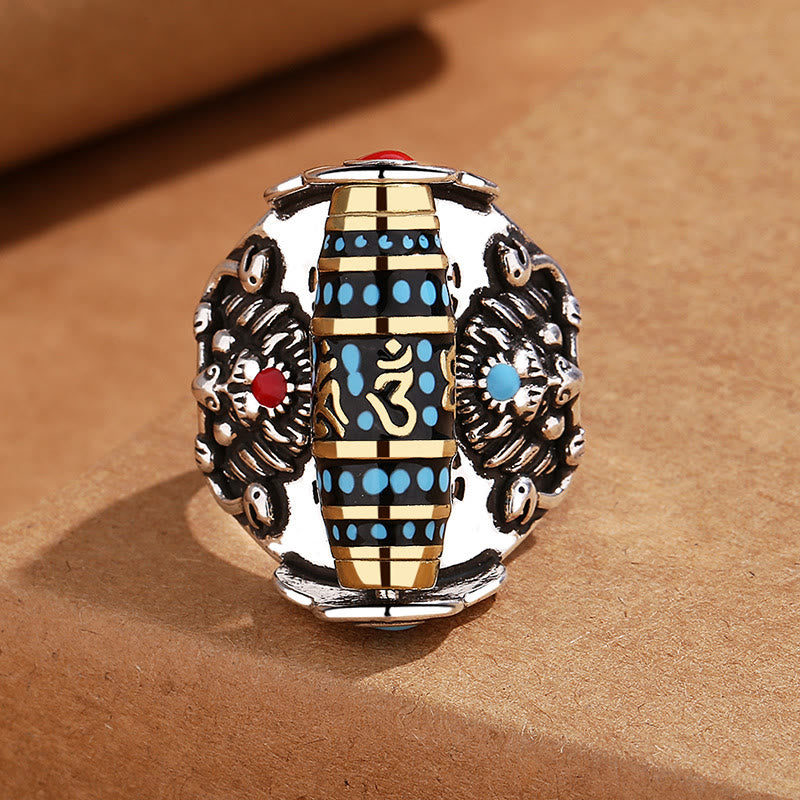 Bague rotative Buddha Stones tibétain Om Mani Padme Hum Garuda Dzi, motif de perles, paix