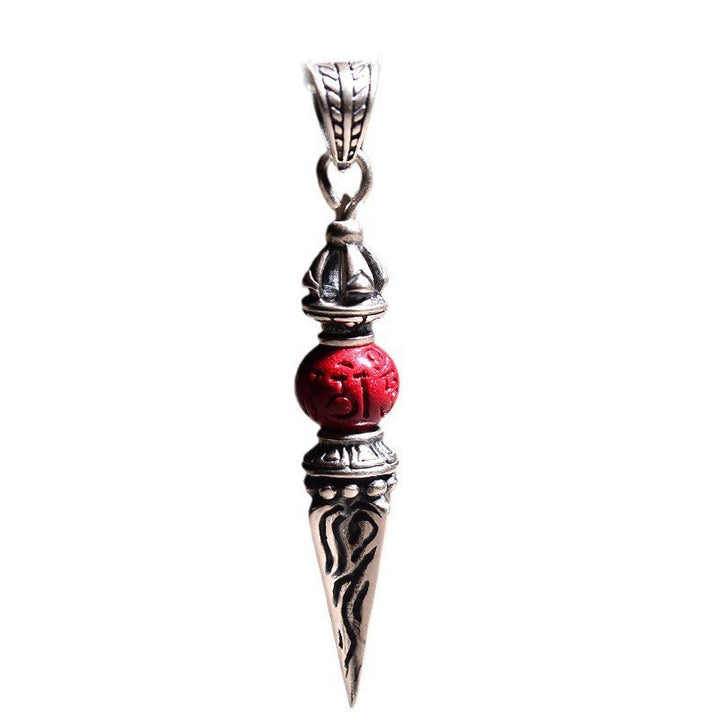 Collier pendentif de bénédiction à motif Dorje Vajra en pierres de Buddha Stones Cinabre Sanskrit
