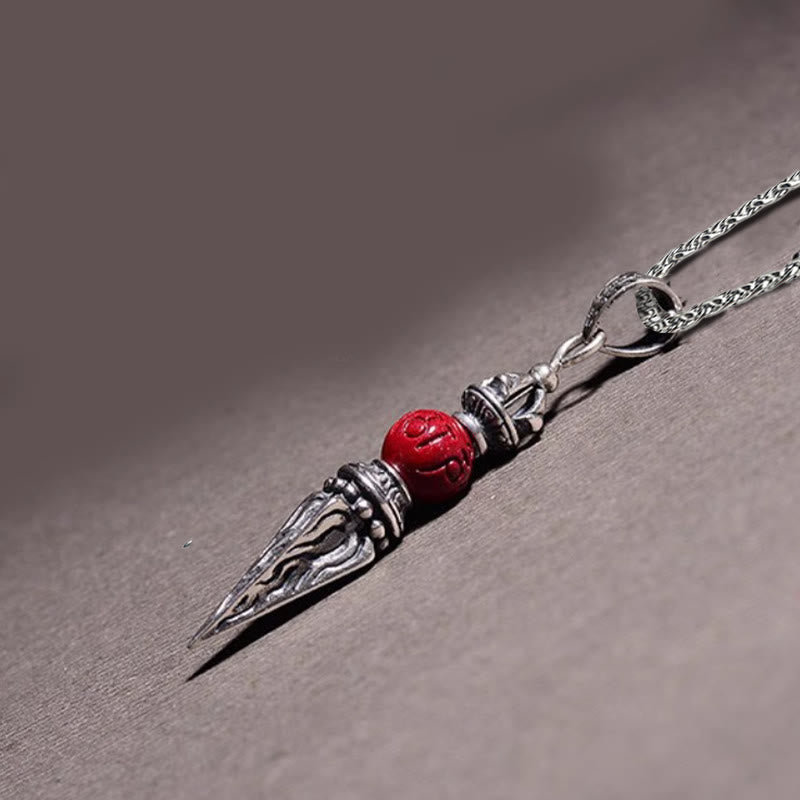 Collier pendentif de bénédiction à motif Dorje Vajra en pierres de Buddha Stones Cinabre Sanskrit