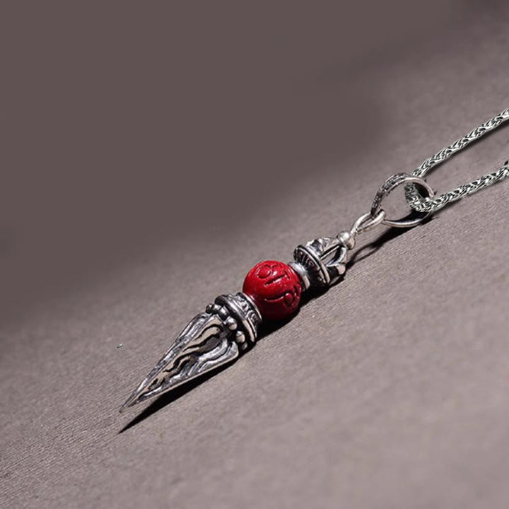 Collier pendentif de bénédiction à motif Dorje Vajra en pierres de Buddha Stones Cinabre Sanskrit