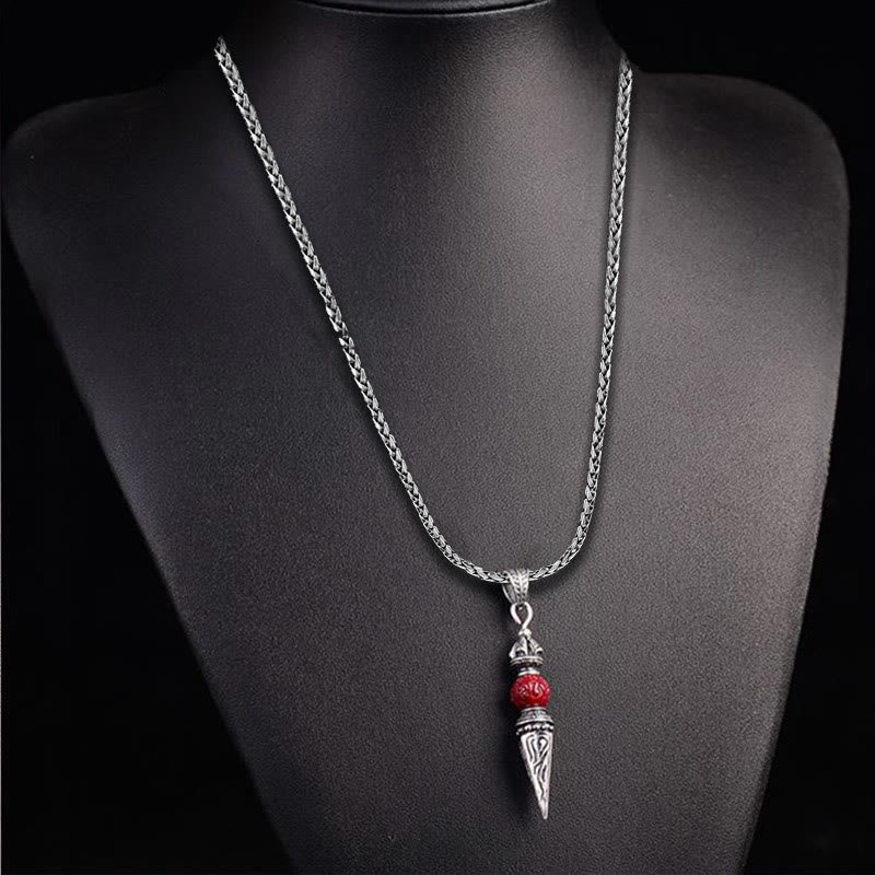 Collier pendentif de bénédiction à motif Dorje Vajra en pierres de Buddha Stones Cinabre Sanskrit