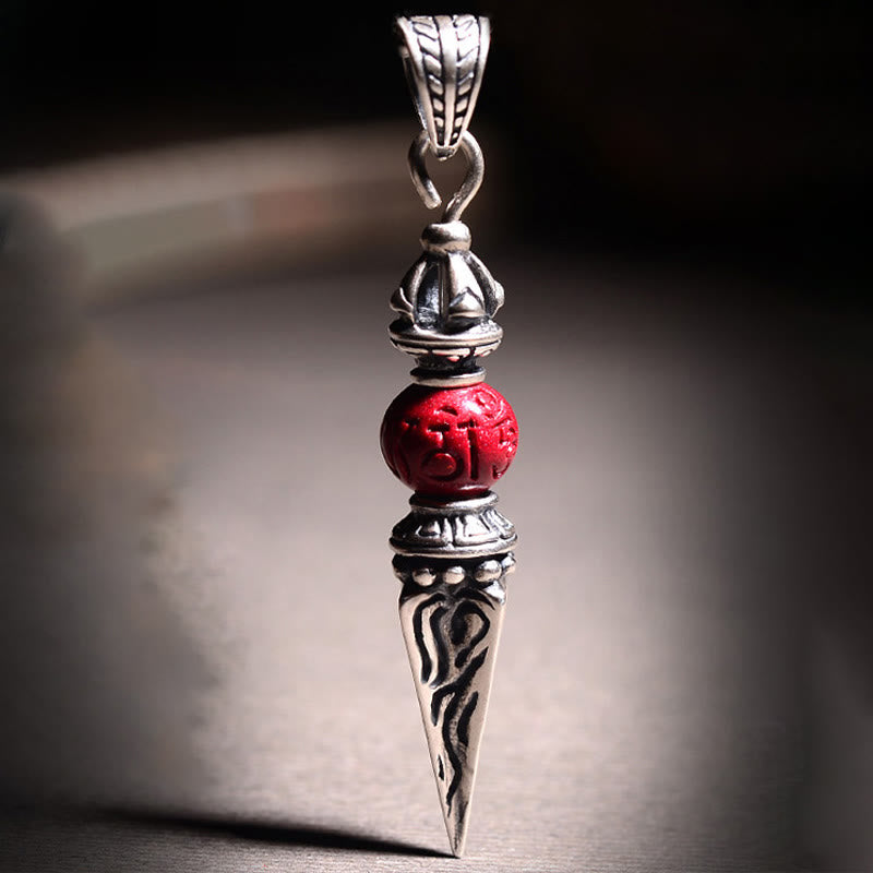 Collier pendentif de bénédiction à motif Dorje Vajra en pierres de Buddha Stones Cinabre Sanskrit
