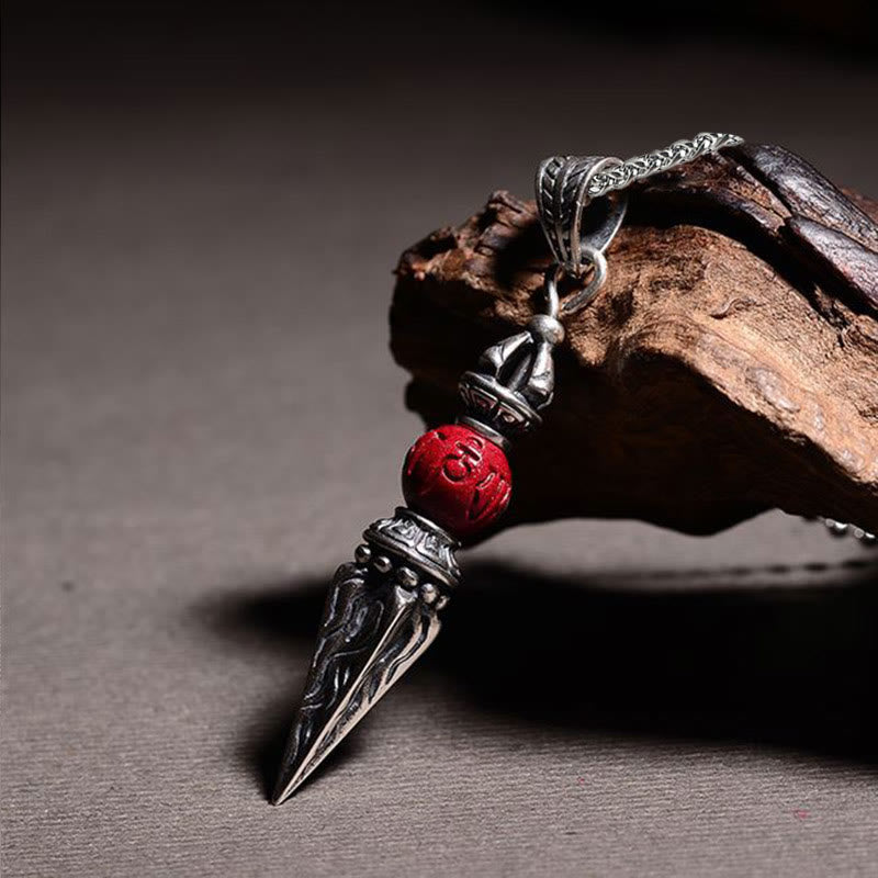 Collier pendentif de bénédiction à motif Dorje Vajra en pierres de Buddha Stones Cinabre Sanskrit