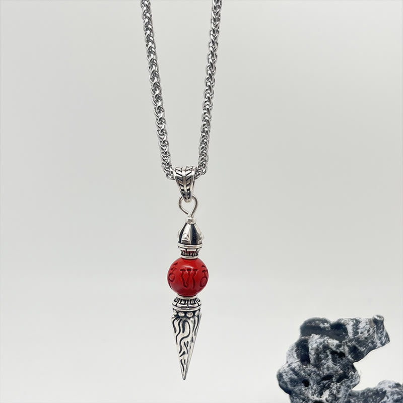 Collier pendentif de bénédiction à motif Dorje Vajra en pierres de Buddha Stones Cinabre Sanskrit