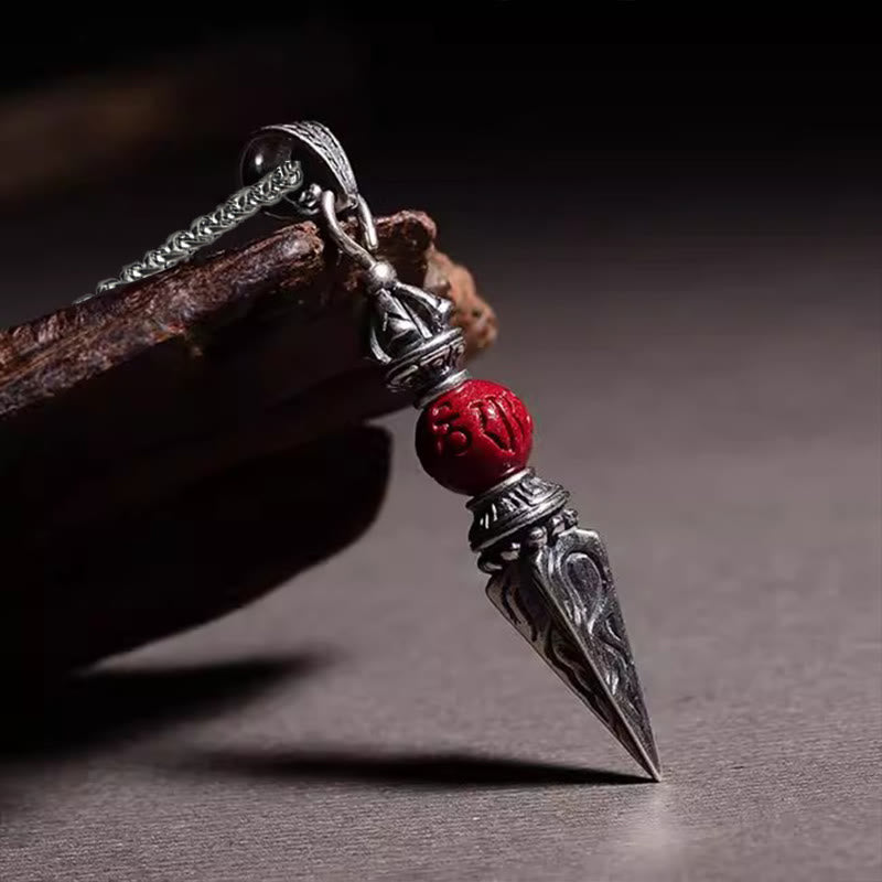 Collier pendentif de bénédiction à motif Dorje Vajra en pierres de Buddha Stones Cinabre Sanskrit