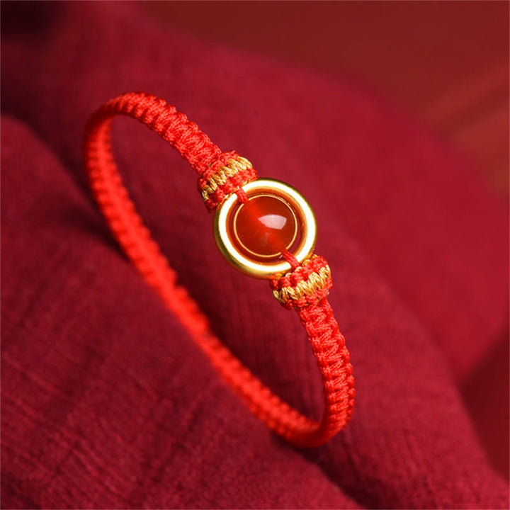 Bracelet en corde calme avec boucle de paix et perles d'agate rouge en Buddha Stones