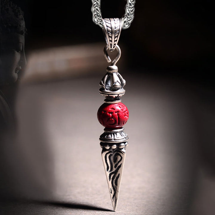 Collier pendentif de bénédiction à motif Dorje Vajra en pierres de Buddha Stones Cinabre Sanskrit