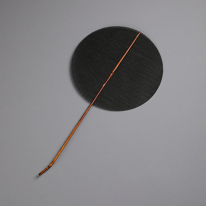 Éventail à long manche en bambou de forme ronde fait main de style chinois avec Buddha Stones