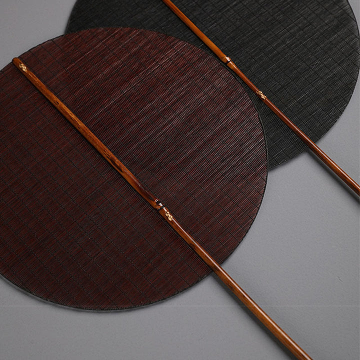 Éventail à long manche en bambou de forme ronde fait main de style chinois avec Buddha Stones