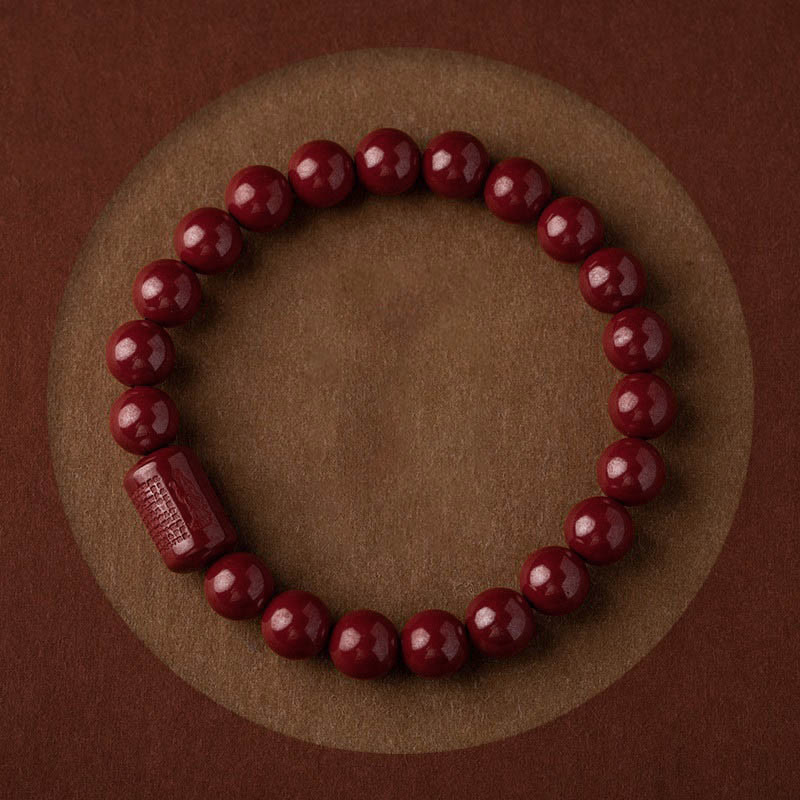 Bracelet de bénédiction du Sutra du cœur en cinabre naturel de Buddha Stones