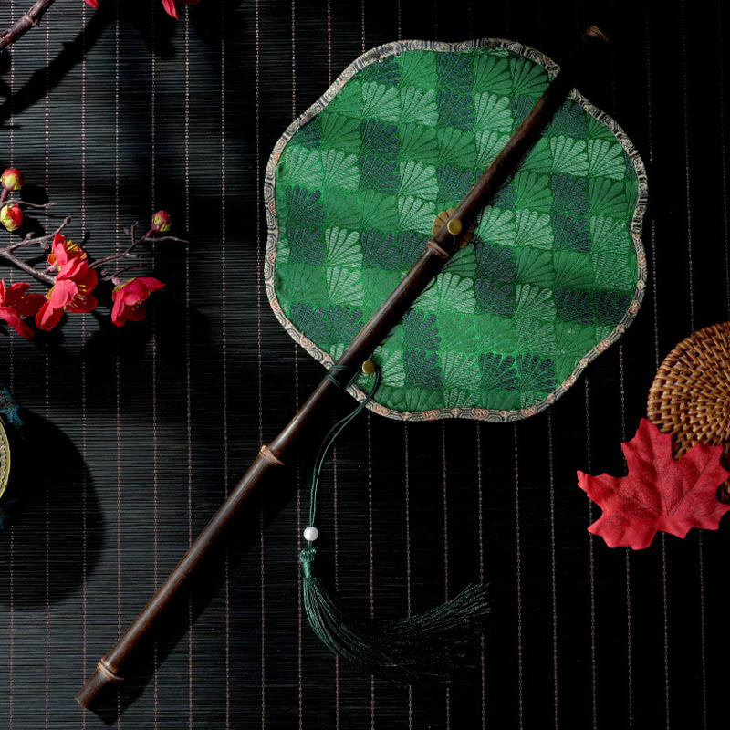 Buddha Stones portatif en forme de feuille d'épiphyllum en forme d'écailles de coquillage faites à la main avec de longues poignées en bambou violet
