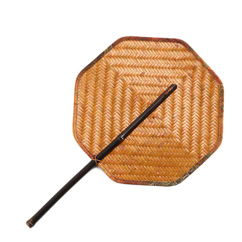 Buddha Stones rond en bambou tissé à la main en forme de banane, style chinois rétro, fait à la main, avec de longues poignées