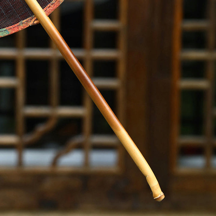 Buddha Stones rond en bambou tissé à la main en forme de banane, style chinois rétro, fait à la main, avec de longues poignées