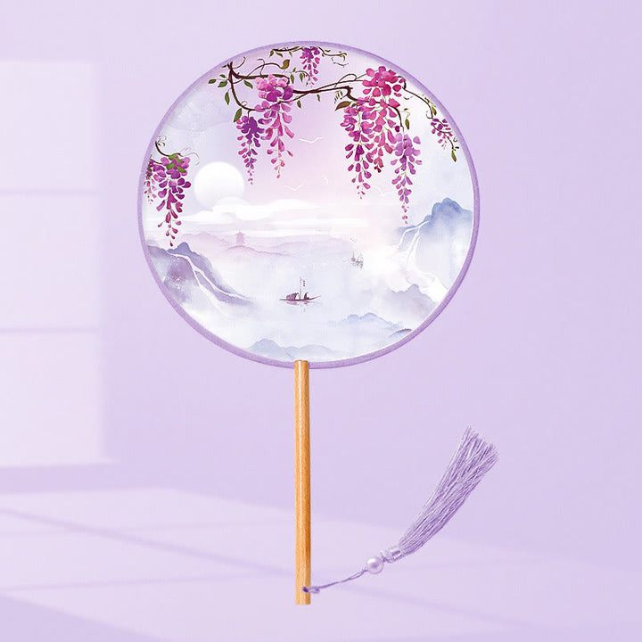 Buddha Stones Feuille de Ginkgo Poisson Koi Fleur de cerisier Fleurs de printemps Éventail à main avec manche en bois