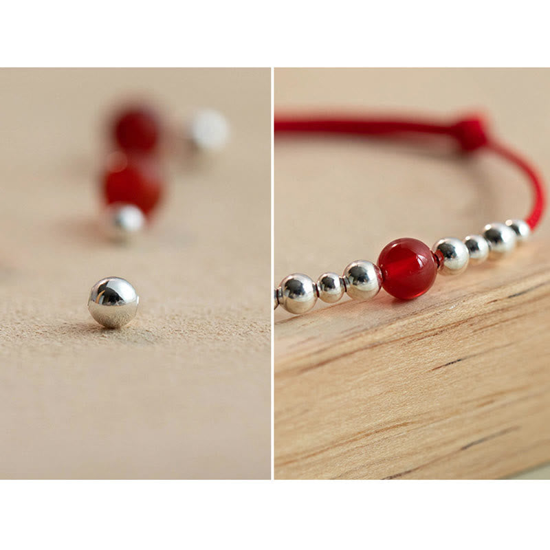 Bracelet en corde tressée ultra-mince en agate rouge avec personnage Fu en argent sterling 925 fait à la main par Buddha Stones