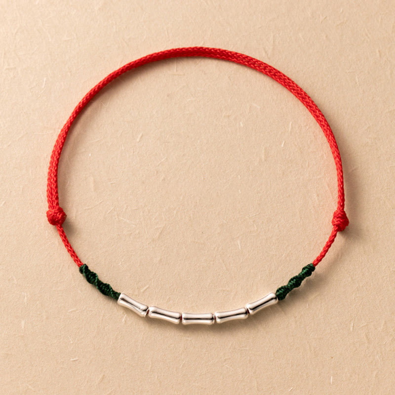 Bracelet en corde tressée ultra-fine en argent sterling 925 avec motif bambou et Buddha Stones
