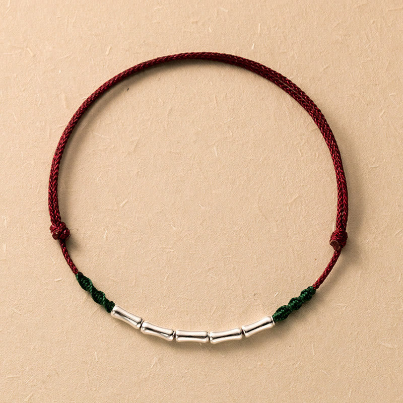 Bracelet en corde tressée ultra-fine en argent sterling 925 avec motif bambou et Buddha Stones