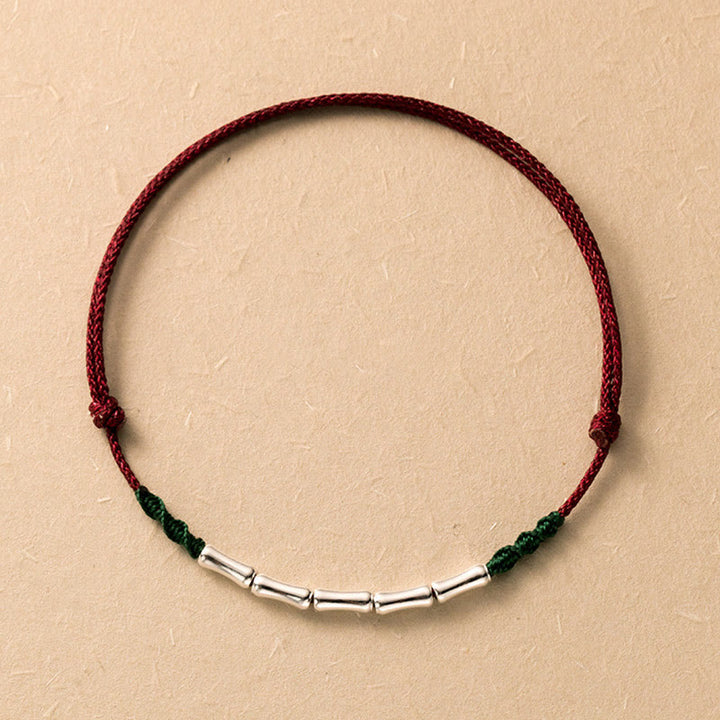 Bracelet en corde tressée ultra-fine en argent sterling 925 avec motif bambou et Buddha Stones