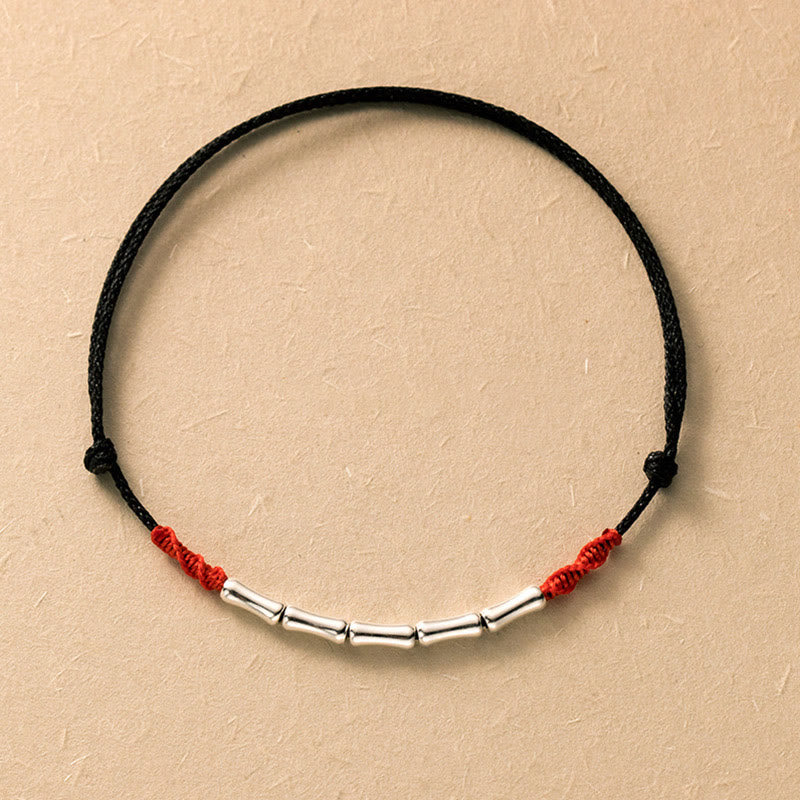 Bracelet en corde tressée ultra-fine en argent sterling 925 avec motif bambou et Buddha Stones