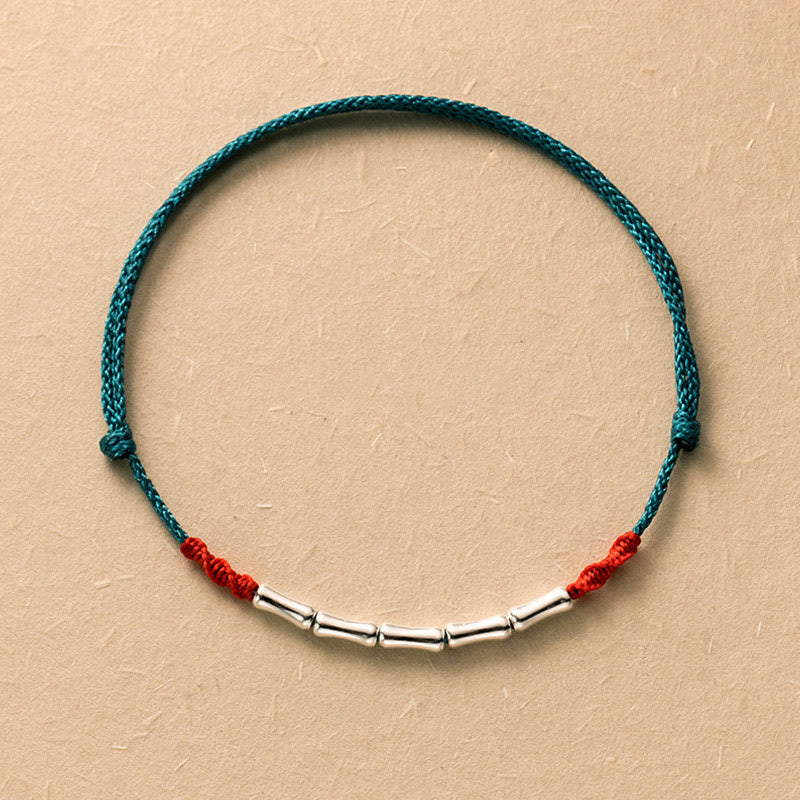 Bracelet en corde tressée ultra-fine en argent sterling 925 avec motif bambou et Buddha Stones