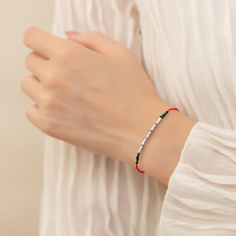 Bracelet en corde tressée ultra-fine en argent sterling 925 avec motif bambou et Buddha Stones