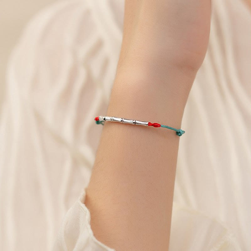 Bracelet en corde tressée ultra-fine en argent sterling 925 avec motif bambou et Buddha Stones