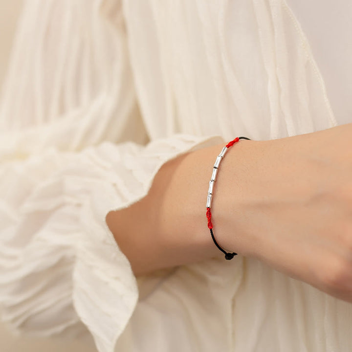 Bracelet en corde tressée ultra-fine en argent sterling 925 avec motif bambou et Buddha Stones