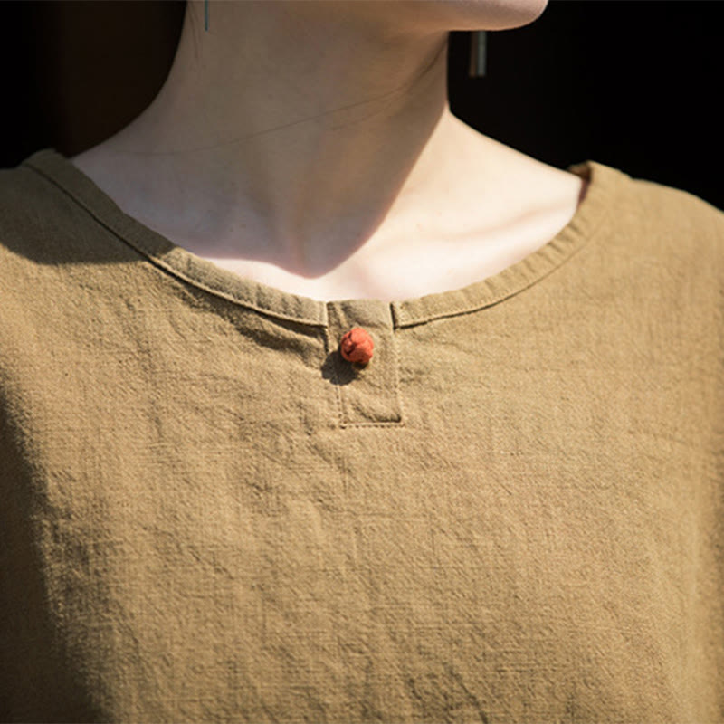 T-shirt décontracté à manches mi-longues en lin et coton ramie avec Buddha Stones - image 7