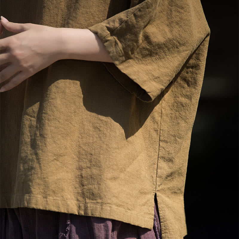 T-shirt décontracté à manches mi-longues en lin et coton ramie avec Buddha Stones - image 5